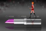 Illustrated Model Walks on Giant Purple Lipstick